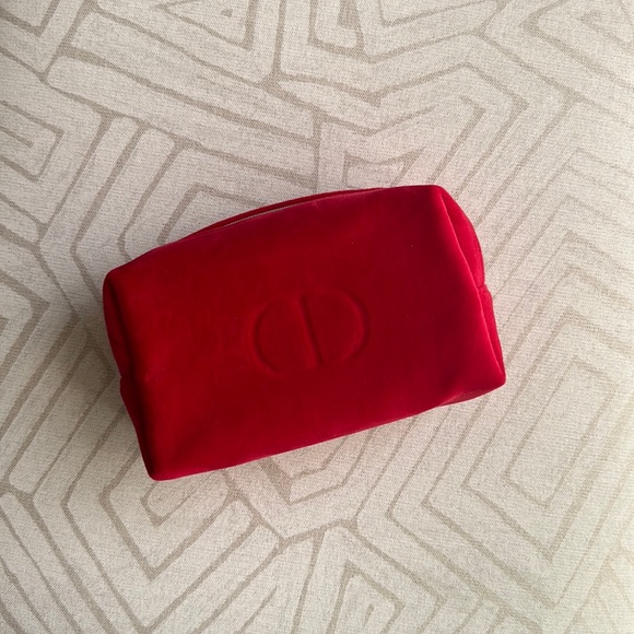 DIOR beauty red CD cosmetic makeup pouch velvet no box - Picture 1 of 6